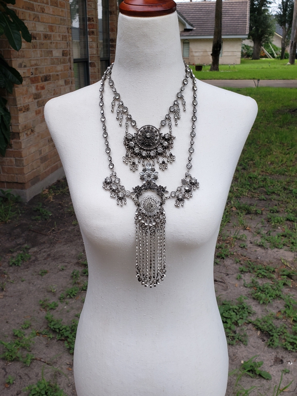 Statement Silver-Tone Layered Fringe Necklace